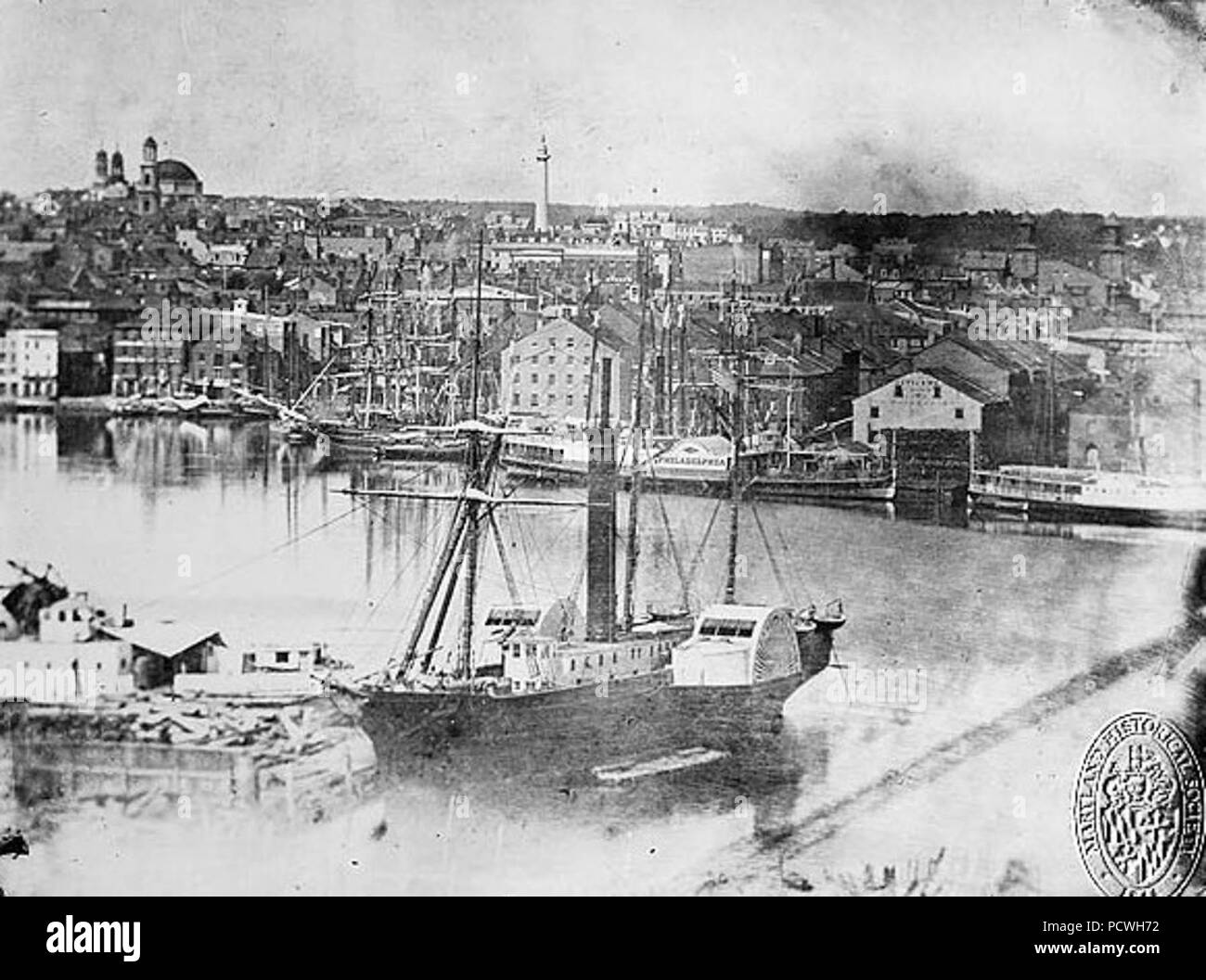 Baltimore Harbor In 1849 With The Prominent Washington Monument In The Background North Of The City Stock Photo Alamy