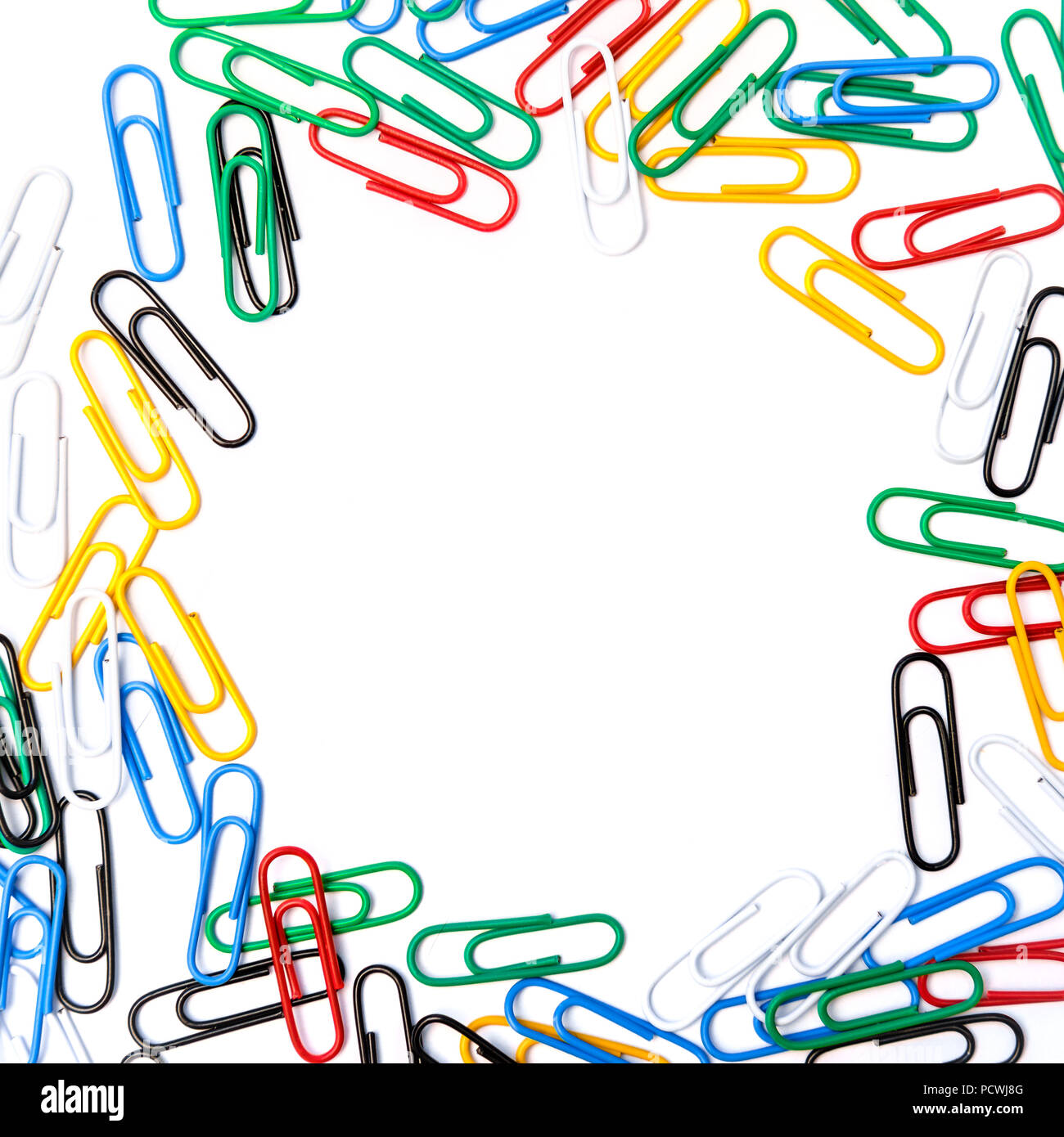 Colorful paper clips square frame Stock Photo