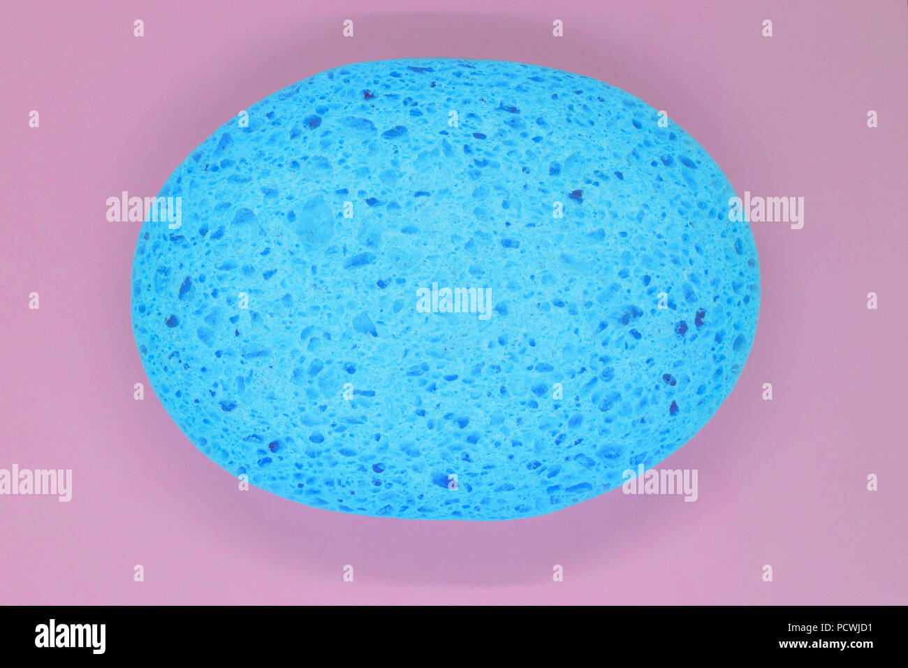 Abstract composition of blue sponge on pink background surface Stock Photo