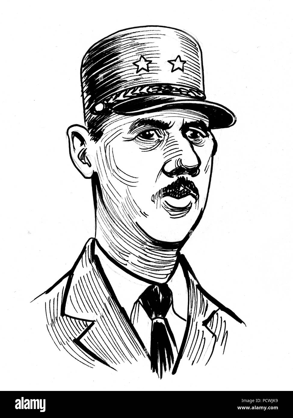 Charles de Gaulle. French president. Ink black and white