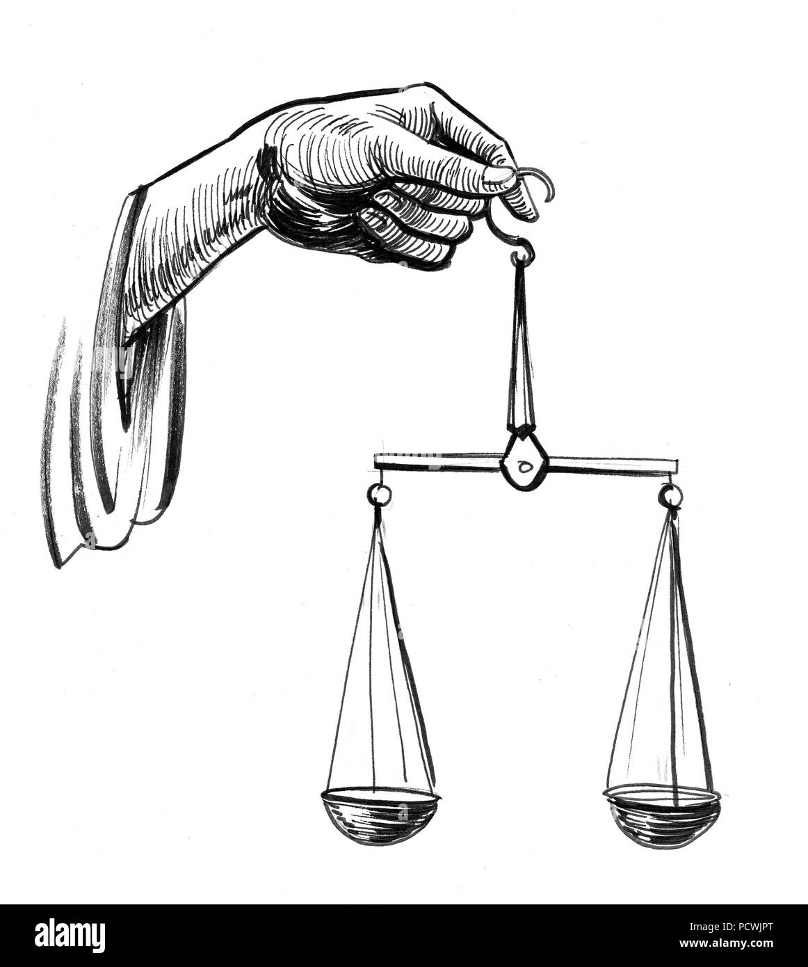Scales for weighing, libra, justice, hand drawn. Vector hand drawn