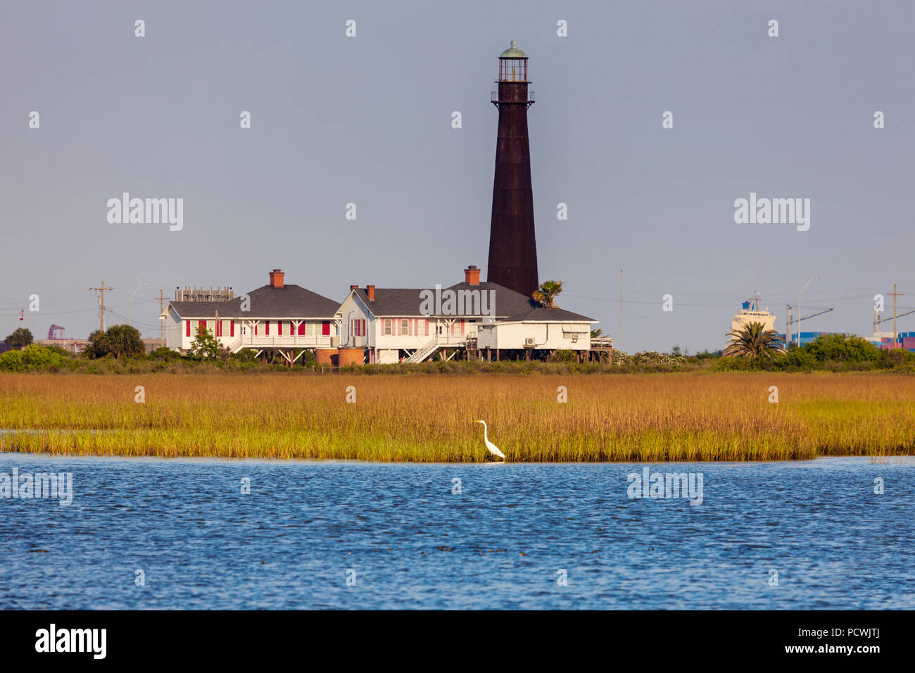 Bolivar Point Lighthouse seen afternoon. Galveston, Texas, USA Stock
