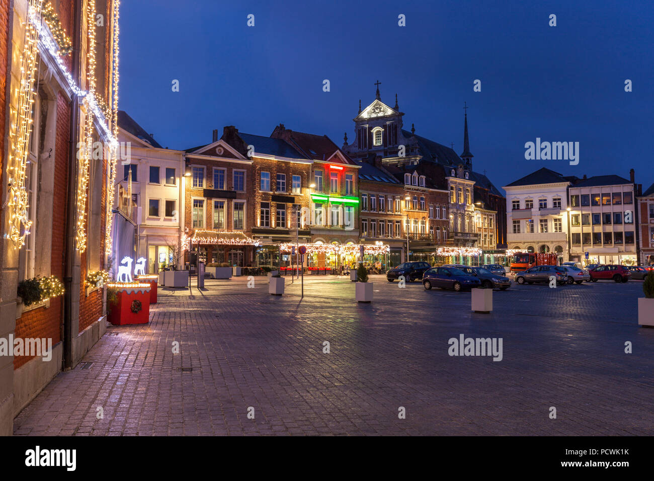 Main Square in Sint Truiden at dawn. Sint Truiden, Flemish Region