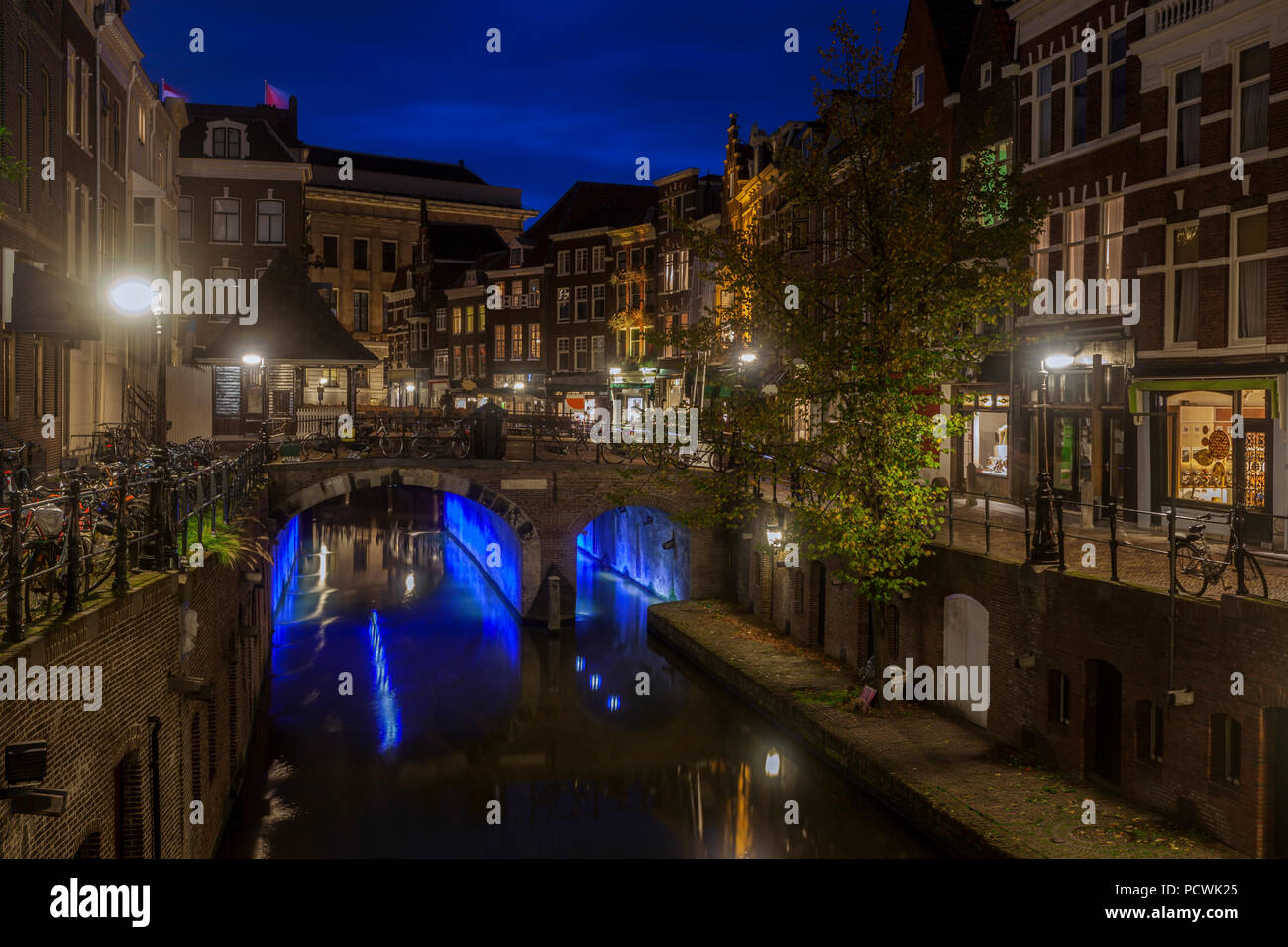 Utrecht architecture at night. Utrecht, South Holland, Netherlands. Stock Photo
