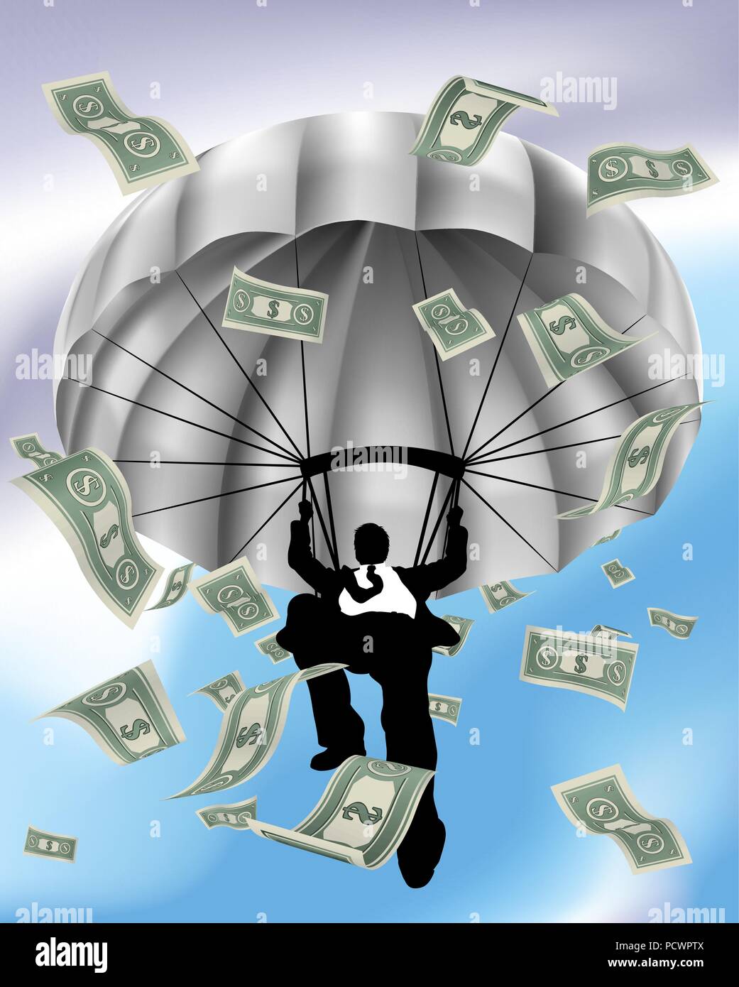 Parachuting Cash Silhouette Business Man  Stock Vector