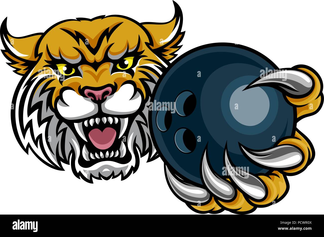 Wildcat Holding Bowlingl Ball Mascot Stock Vector