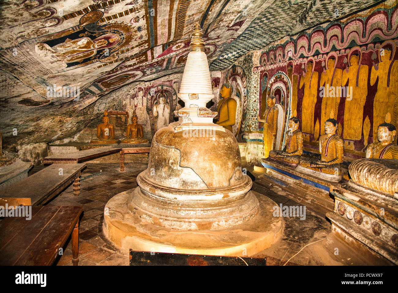 DAMBULLA SRI LANKA - DEC 27, 2016: Buddha statues inside Dambulla Cave Temple. Cave Temple is a World Heritage Site near Dambulla city on Dec 27, 2016 Stock Photo
