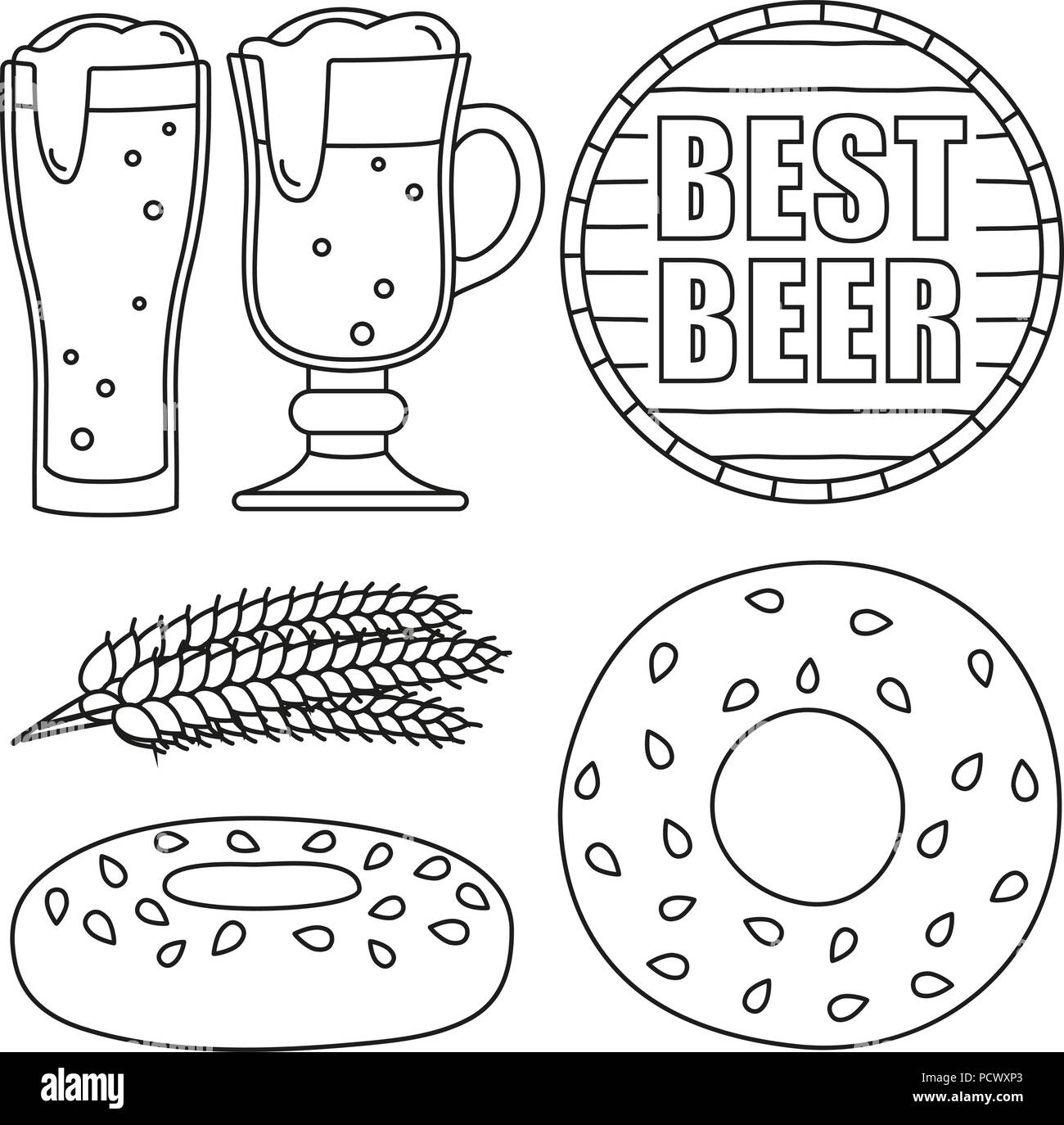 Line art black and white oktoberfest elements set Stock Vector Image ...