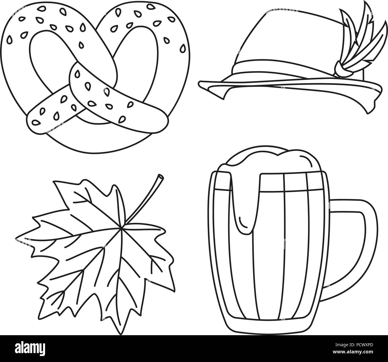 Line art black and white oktoberfest elements set Stock Vector Image ...
