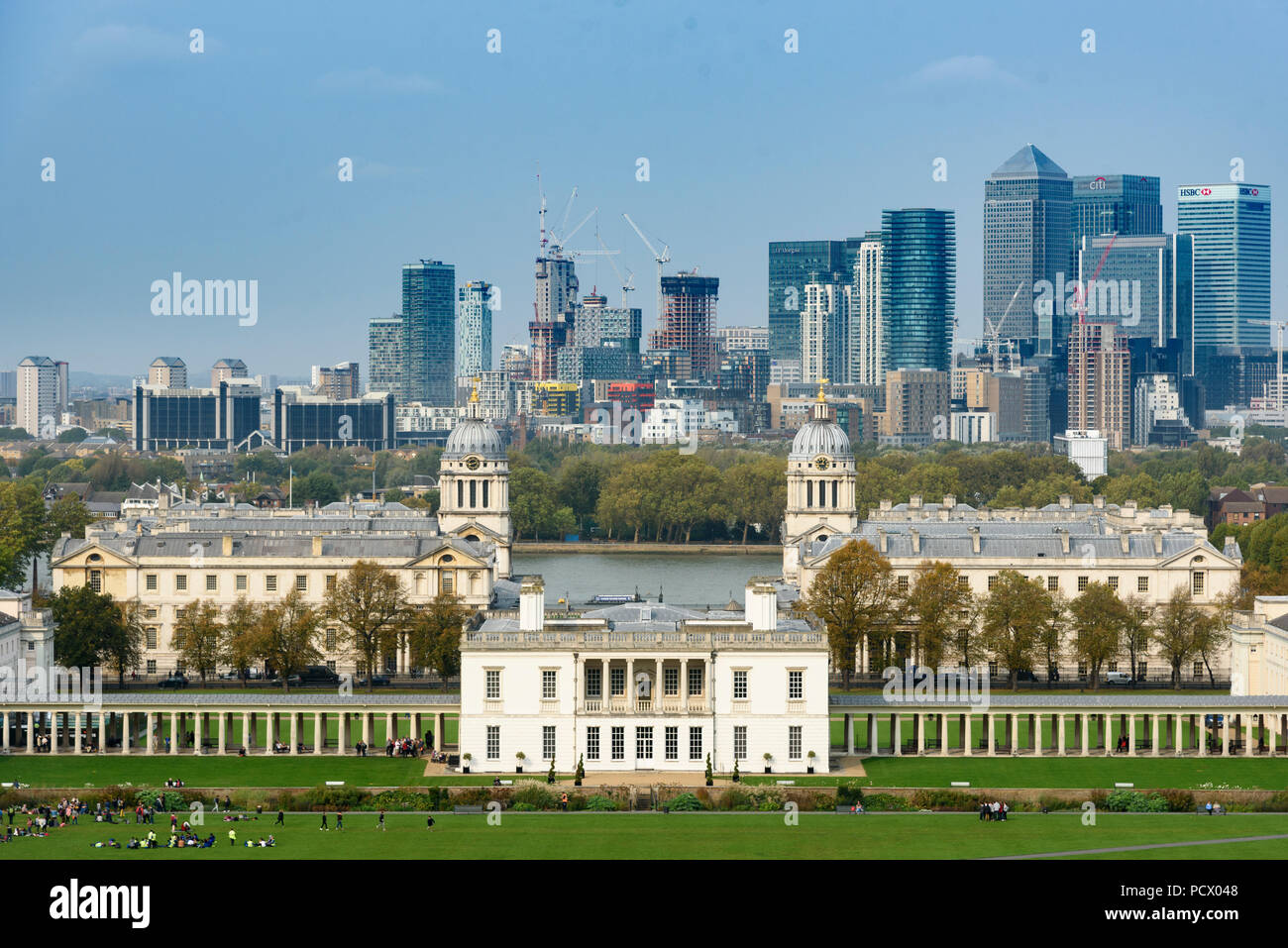 12-10-2017 London, UK. View of historic Greenwich, Canary Wharf and the City of London from Greenwich Park.  Photo: © Simon Grosset Stock Photo