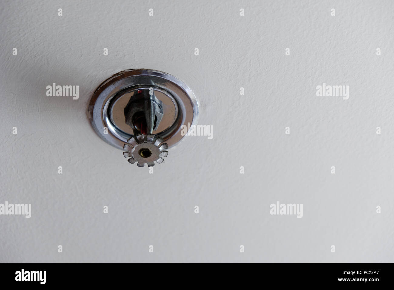 Fire Sprinkler Extinguisher On White Ceiling In The Building