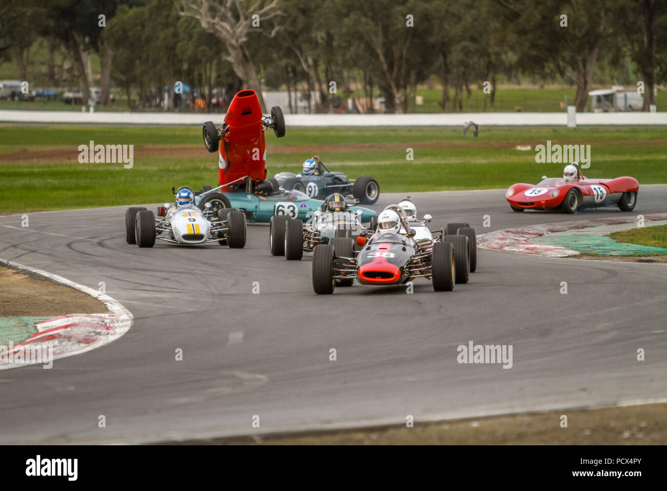 Winton, Victoria, Australia, 4 Aug 2018. Winton Festival Of Speed - 4/08/2018 - Winton, Victoria,Australia.Danny Ciarma almost flips his 1962 Formula Junior lynx during the Group M and O event. Credit: brett keating/Alamy Live News Stock Photo