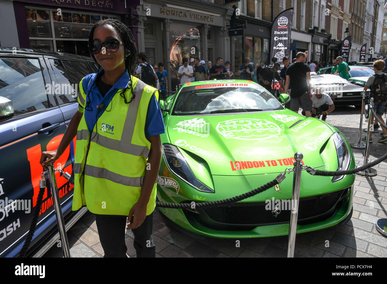 London, UK, 4 Aug 2018. Gumball 3000 rally 2018: One hundred supercars display in Covent garden on August 4 2018, London, UK. Credit: Picture Capital/Alamy Live News Stock Photo