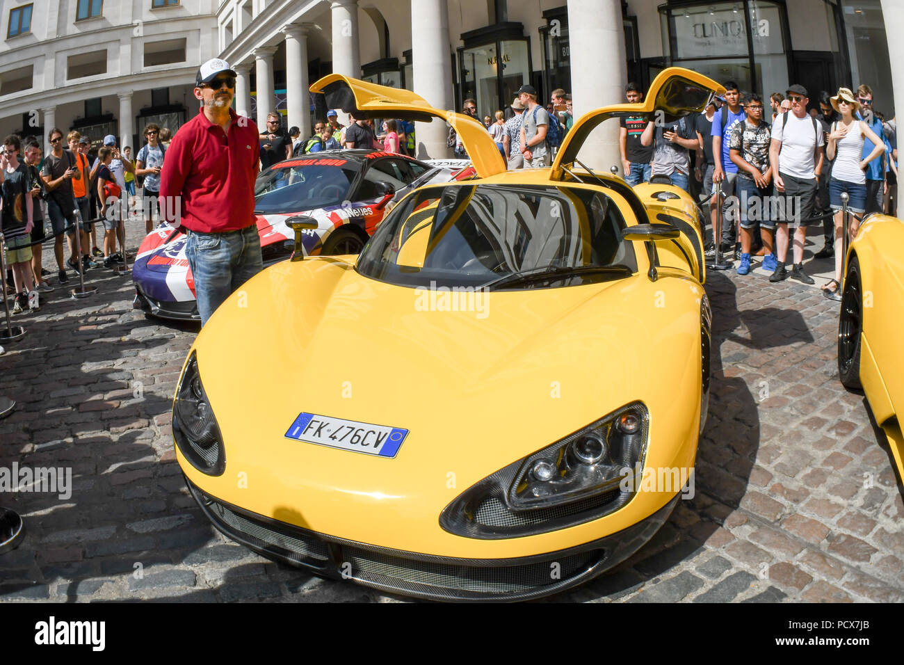 London, UK, 4 Aug 2018. Gumball 3000 rally 2018: One hundred supercars display in Covent garden on August 4 2018, London, UK. Credit: Picture Capital/Alamy Live News Stock Photo