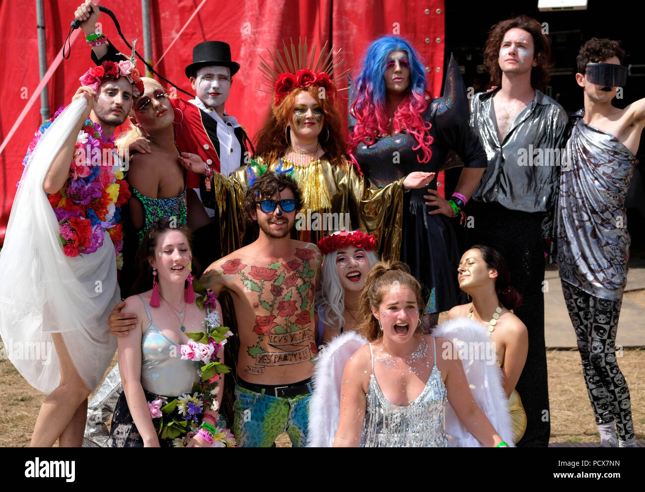 Dorset, UK. 4th August 2018. Bestival Festival Day 2 -  Vocal group London Contemporary Voices, dressed up, August 4th 2018.  Lulworth, Dorset, UK Credit: Dawn Fletcher-Park/Alamy Live News Stock Photo