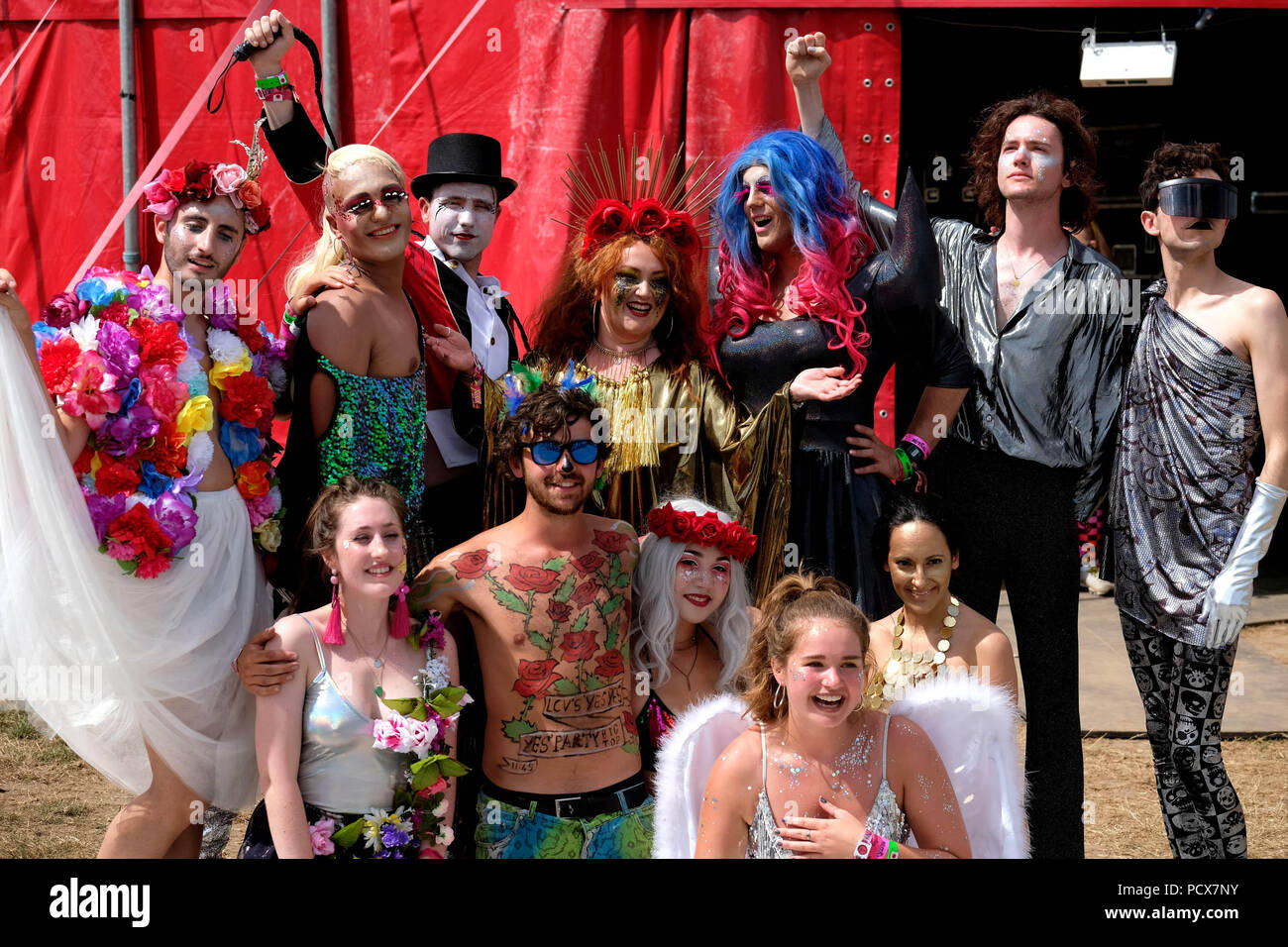 Dorset, UK. 4th August 2018. Bestival Festival Day 2 -  Vocal group London Contemporary Voices, dressed up, August 4th 2018.  Lulworth, Dorset, UK Credit: Dawn Fletcher-Park/Alamy Live News Stock Photo