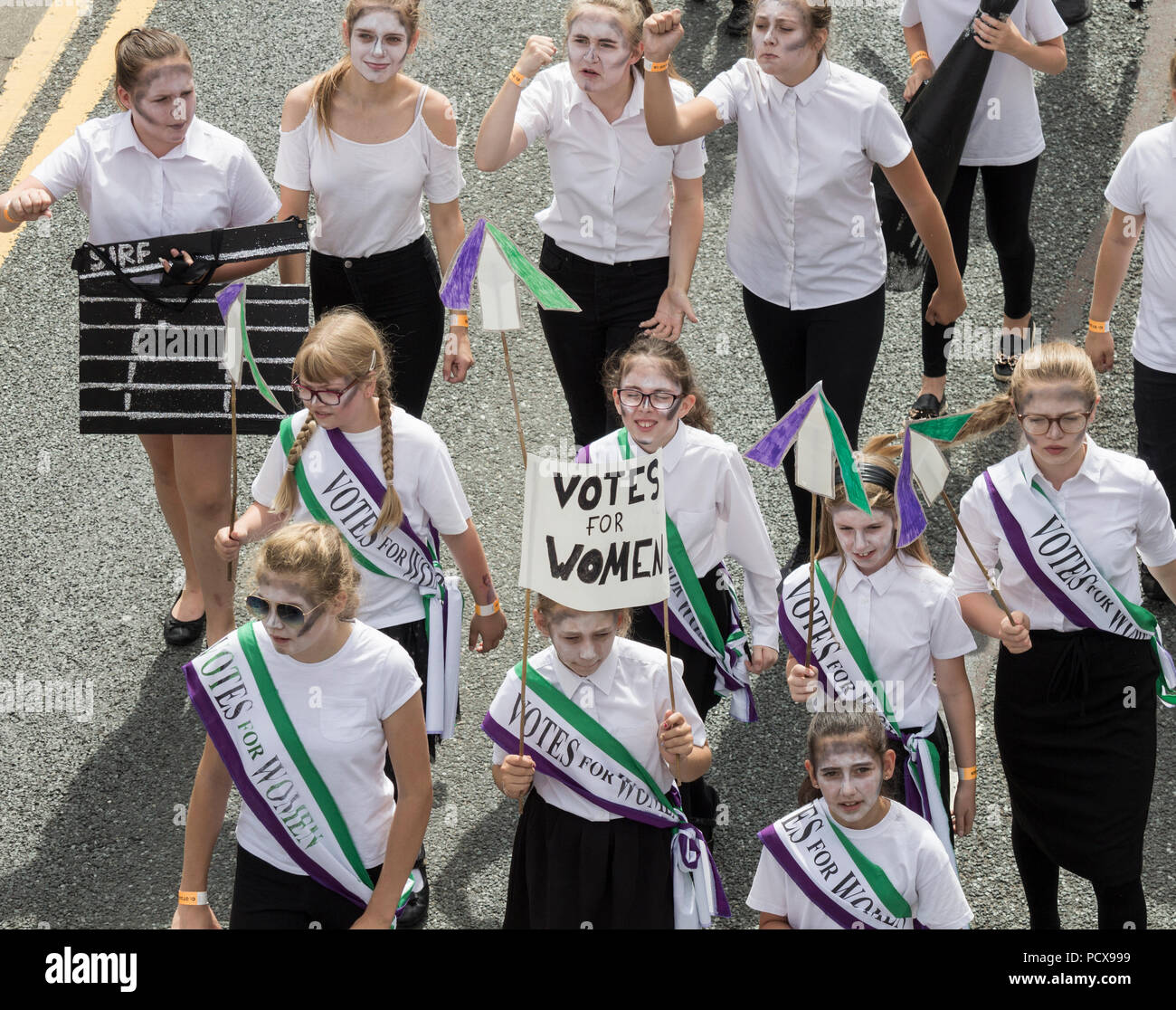 Stockton International Riverside Festival, Stockton on Tees, England. UK. Womens right to vote anniversary march. Stock Photo