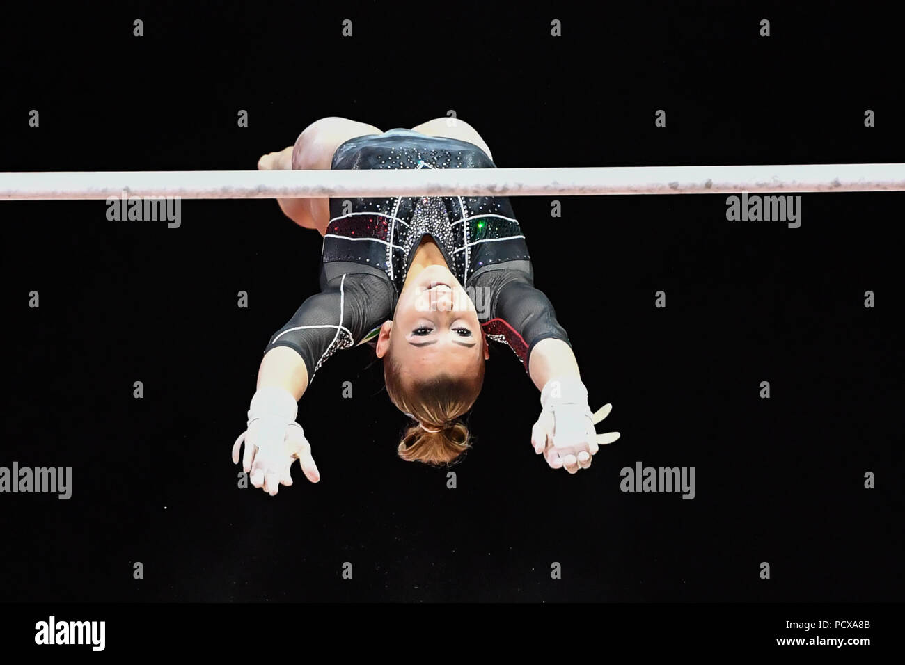 Glasgow, UK, 4 Aug 2018. LINARI Noemi Francesca (ITA) competes on Uneven Bars in Women's Artistic Gymnastics Team Final during the European Championships Glasgow 2018 at The SSE Hydro on Saturday, 04 August 2018. GLASGOW SCOTLAND . Credit: Taka G Wu Credit: Taka Wu/Alamy Live News Stock Photo