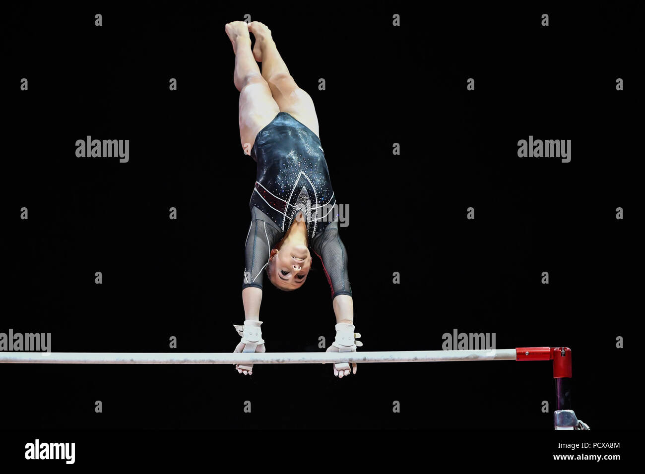 Glasgow, UK, 4 Aug 2018. LINARI Noemi Francesca (ITA) competes on Uneven Bars in Women's Artistic Gymnastics Team Final during the European Championships Glasgow 2018 at The SSE Hydro on Saturday, 04 August 2018. GLASGOW SCOTLAND . Credit: Taka G Wu Credit: Taka Wu/Alamy Live News Stock Photo