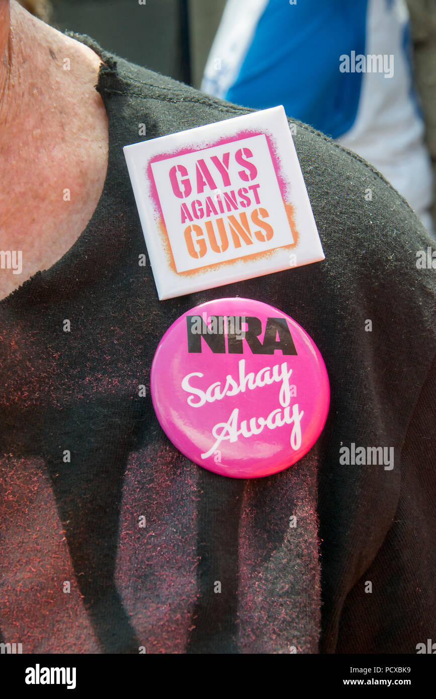 Buttons Protest Rally Fairfax, VA August 4 2018, USA: Buttons reflect the attitude toward ...