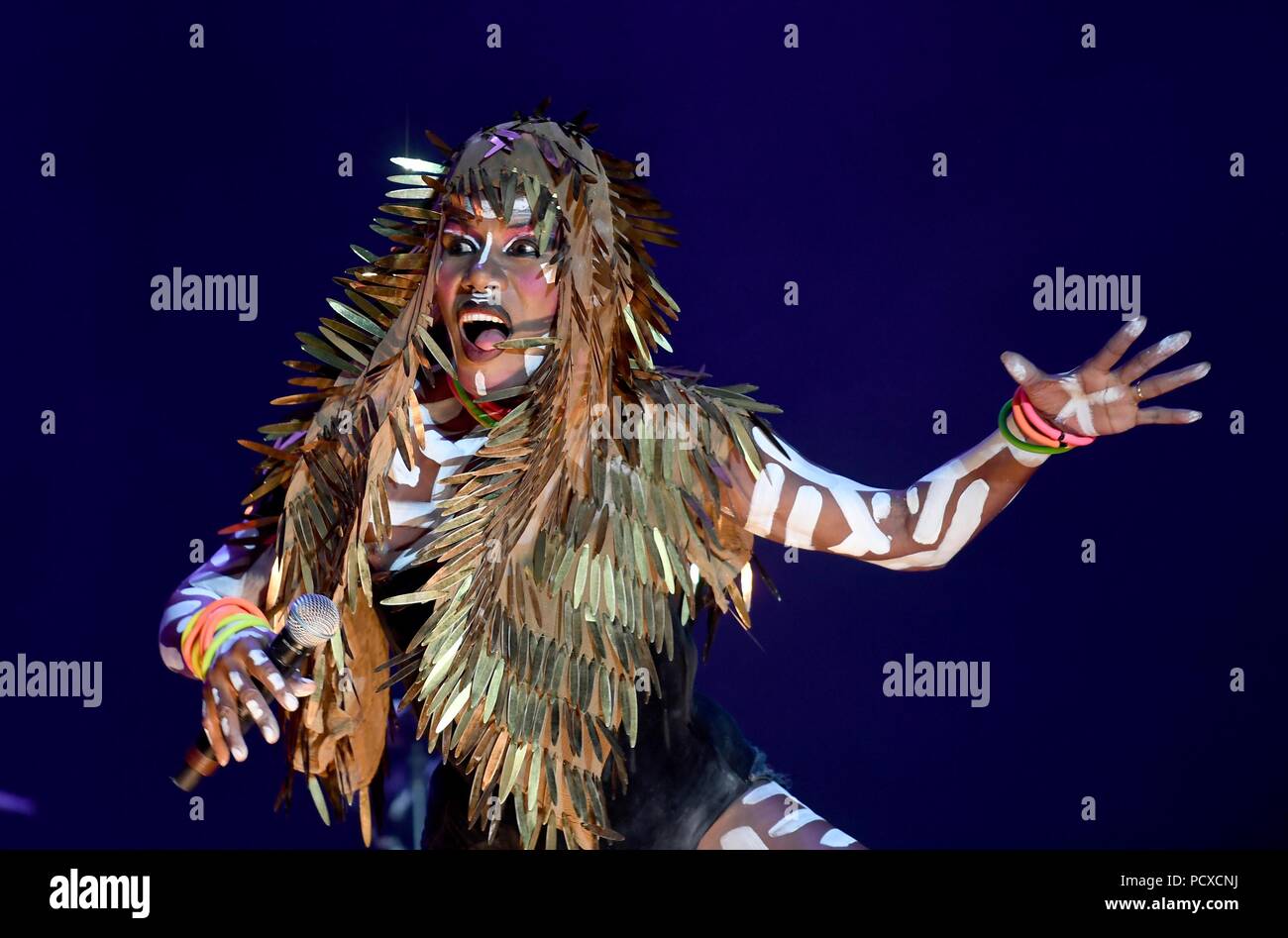 Grace Jones performs on stage at Bestival, Dorset, UK Credit: Finnbarr Webster/Alamy Live News Stock Photo