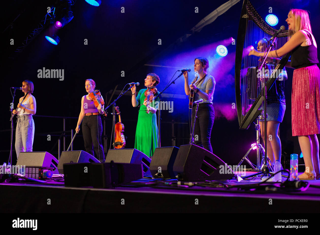 Cambridge, UK. 4th August, 2018. The Shee perform at the Cambridge Folk Festival 2018. Richard Etteridge / Alamy Live News Stock Photo
