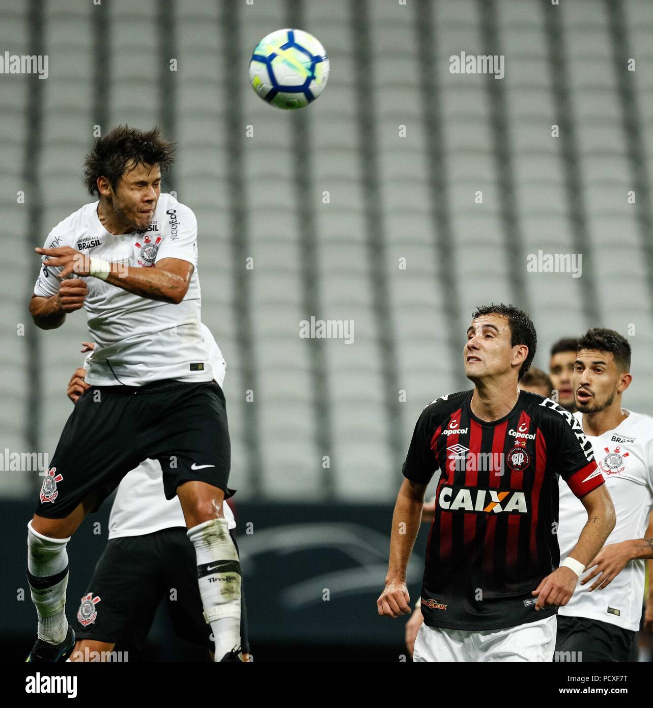 Sao Paulo, Brazil. 4 August 2018. Angel Romero of Corinthians takes away  the ball during Corinthians vs. Atlético Paranaense match valid for the  17th round of the 2018 Brazilian Championship, held at