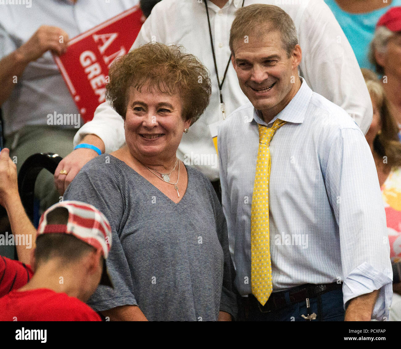 Ohio, USA. 4 August 2018. Ohio Representative Jim Jordan with a Trump Supporter at the make America Great Again Rally in Powell, Ohio USA. Brent Clark/Alamy Live News Stock Photo