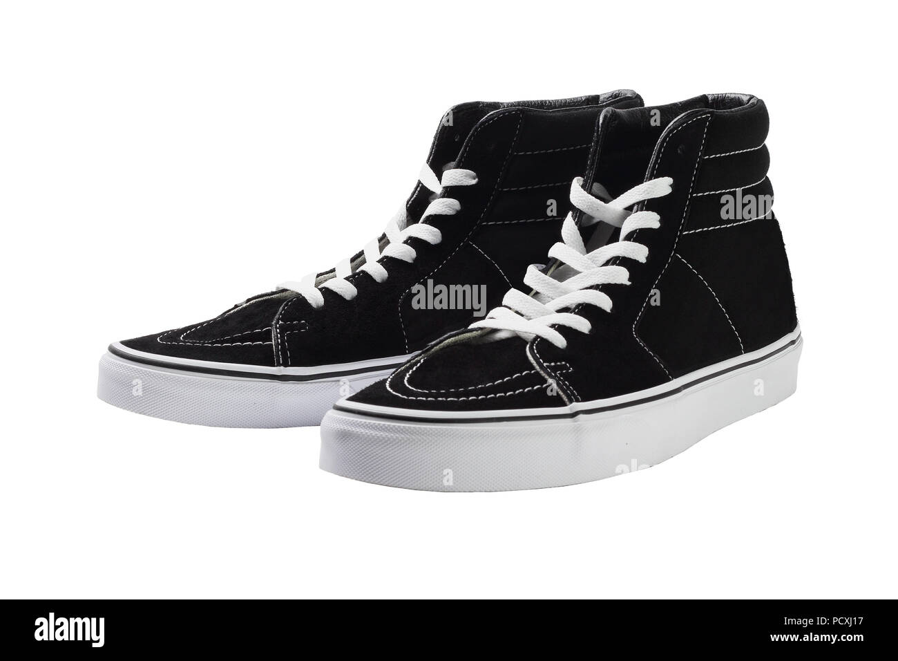 Black High Top Canvas Sneaker on White Background Stock Photo