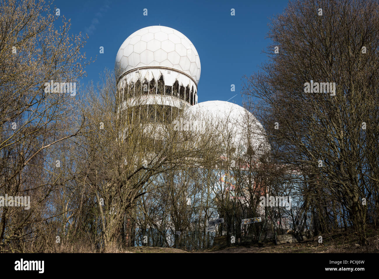 BERLIN, GERMANY, MARCH 28, 2017: Towers of the former NSA Building for bugging, in Berlin. Stock Photo