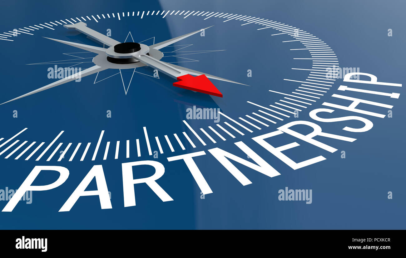 Blue compass with partnership word, 3D rendering Stock Photo - Alamy