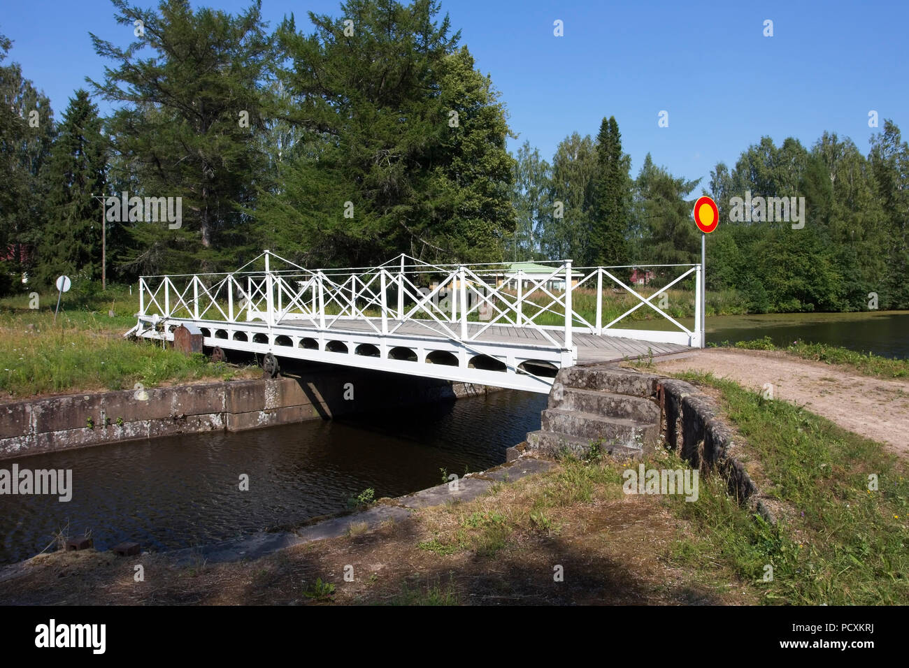 Retractable bridge over the old Saimaa canal at Kansola, Lappeenranta Finland Stock Photo