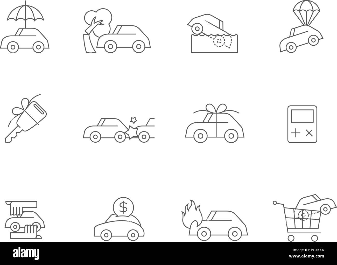 Outline Icons - Auto Insurance Stock Vector