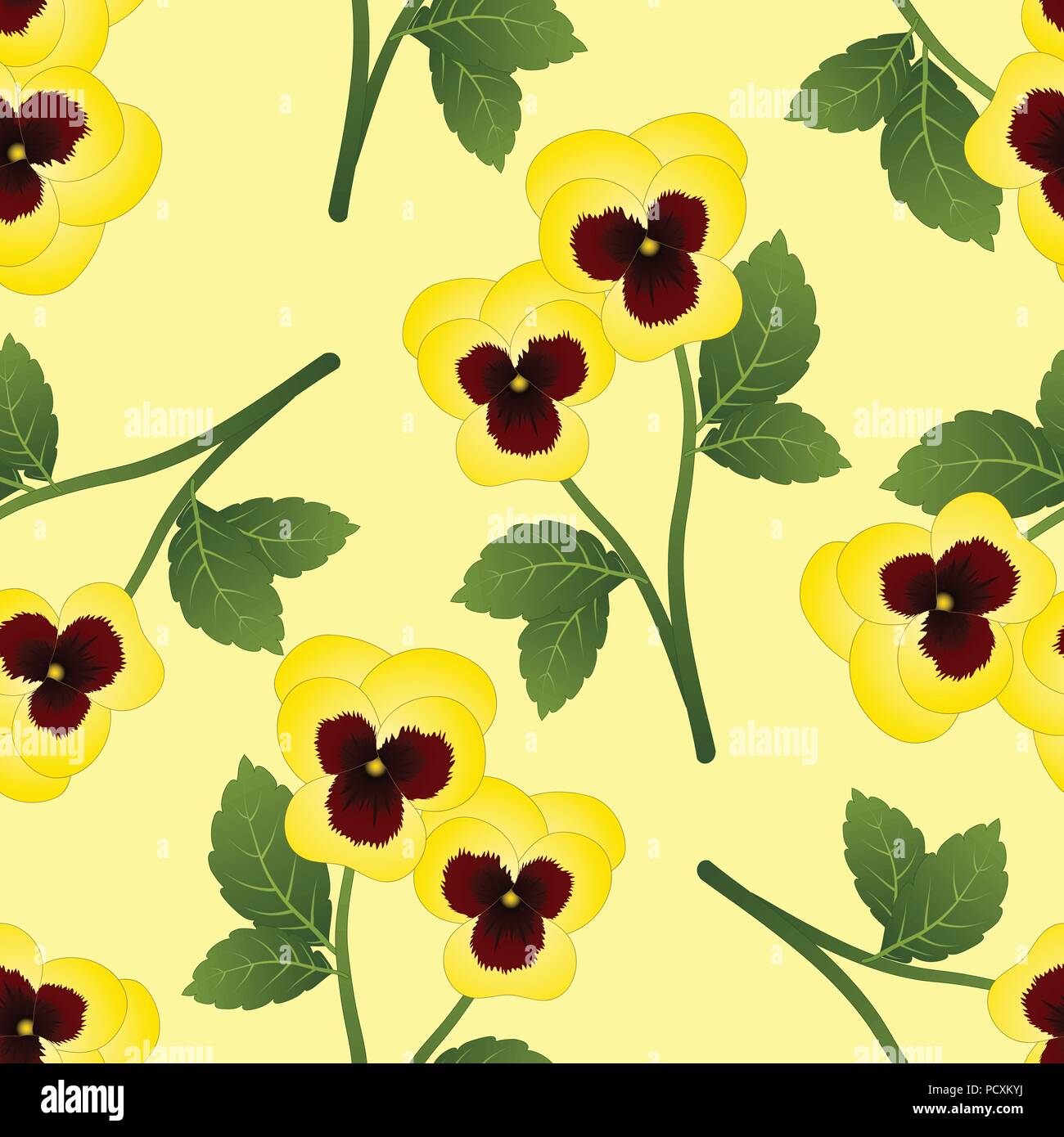 Yellow Viola Garden Pansy Flower on Light Yellow Background. Vector ...