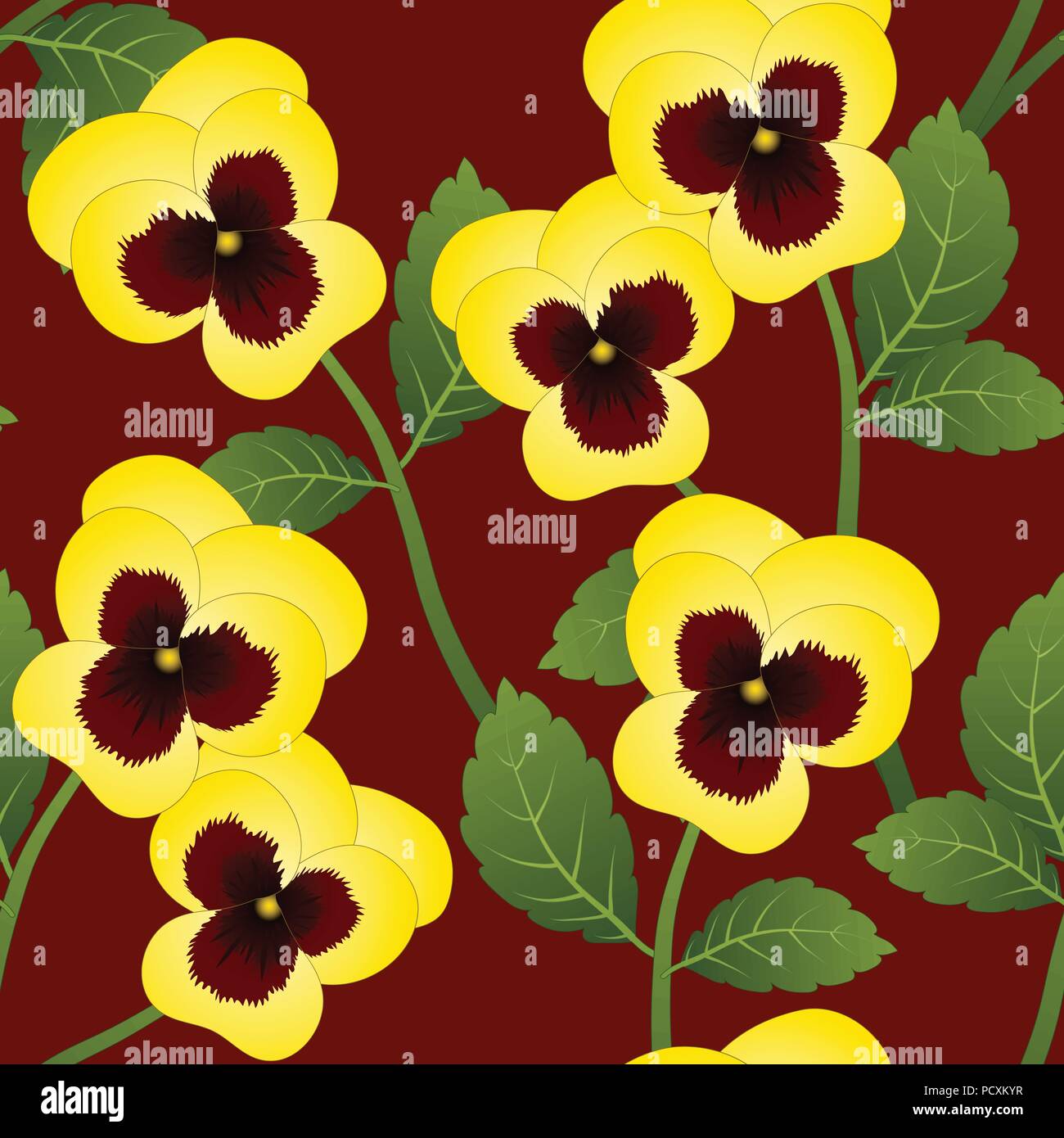 Yellow Viola Garden Pansy Flower on Red Background. Vector Illustration ...