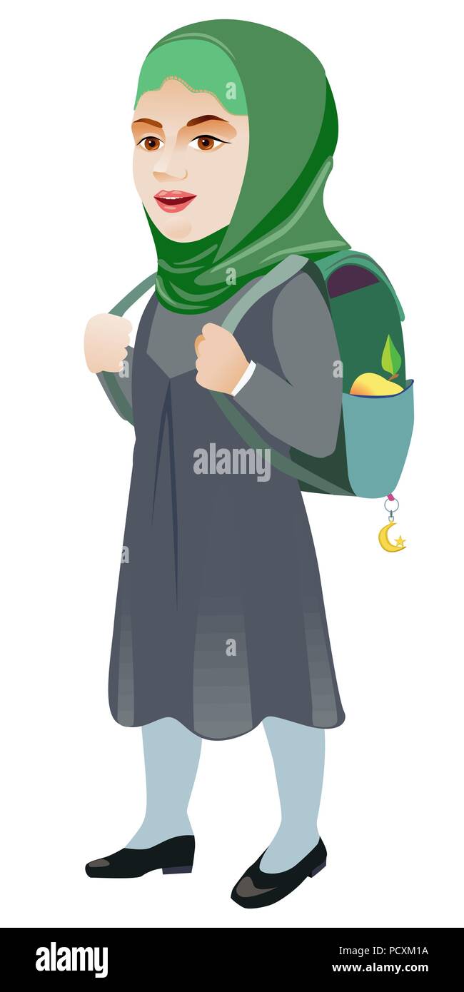 Schoolgirl with backpack on a white background Stock Vector