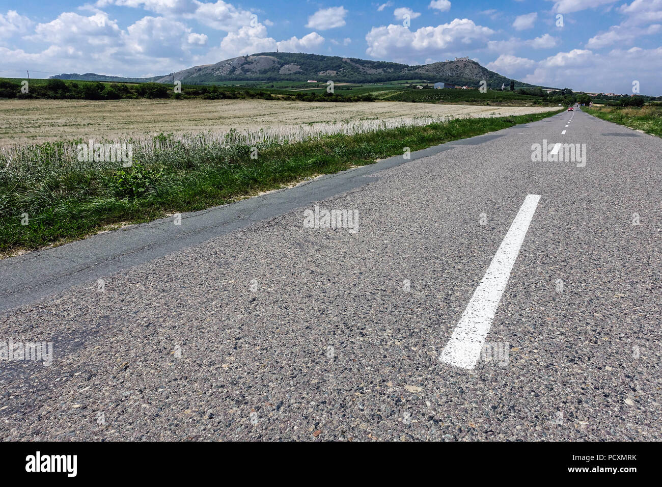 Czech landscape of the wine region under the Palava mountains, wide road to Pavlov village, South Moravia, Czech Republic countryside  tarmac road Stock Photo