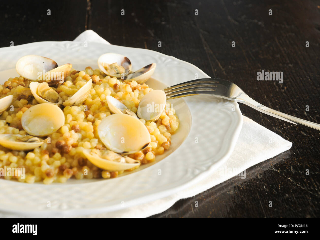 Sardinian fregola with clams Stock Photo