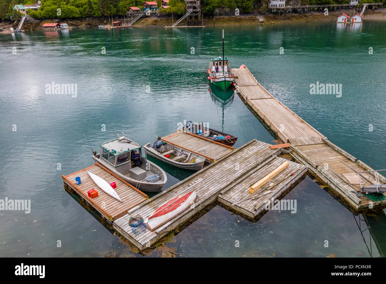 Danny J at dock in Halibut Cove on the Kenai Peninsula across Kachemak Bay from Homer Alaska