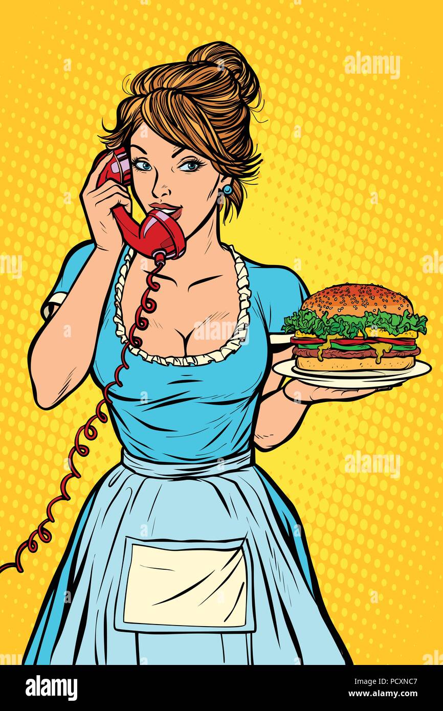 burger Delivery. Hotel service. Waitress Stock Vector