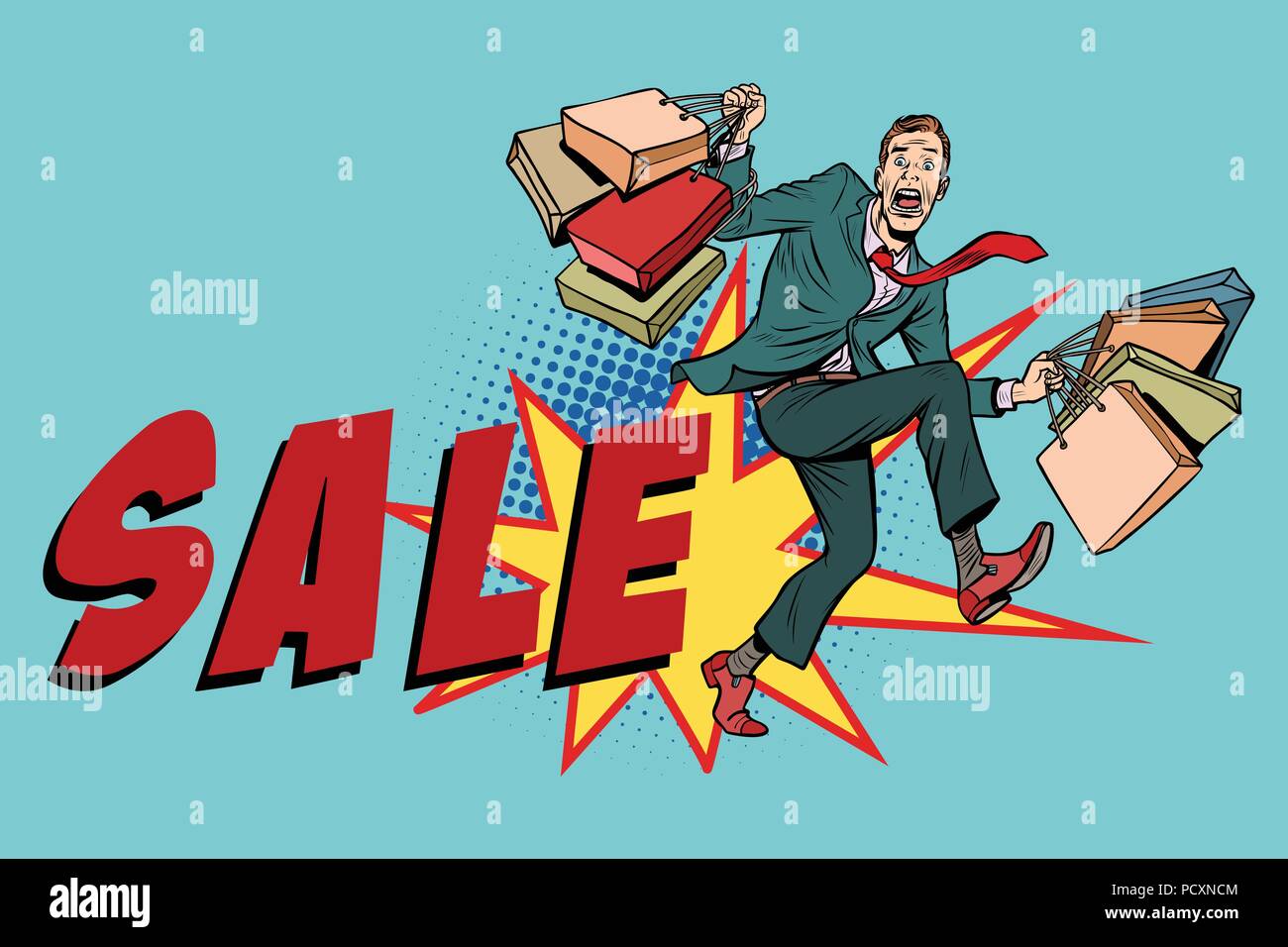 Sale. Man with shopping bags Stock Vector
