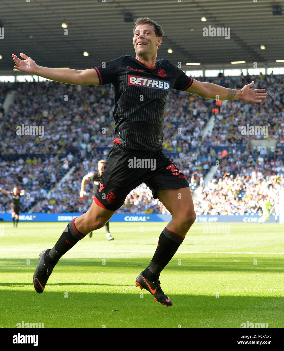 Bolton Wanderers Yanic Wildschut celebrates scoring his sides second goal of the game during the Sky Bet Championship match at The Hawthorns, West Bromwich