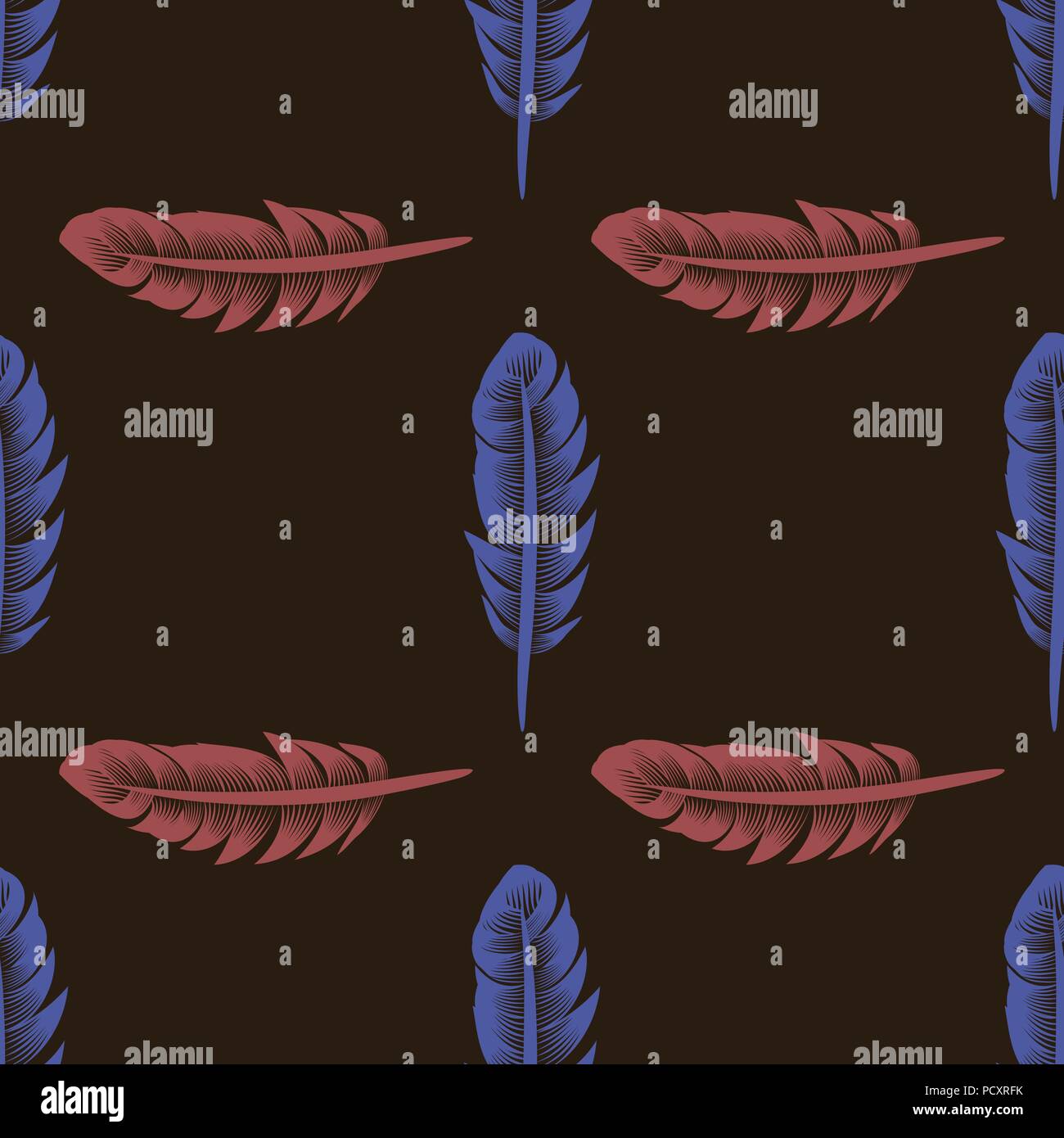 Blue Red Feathers Seamless Pattern Stock Vector