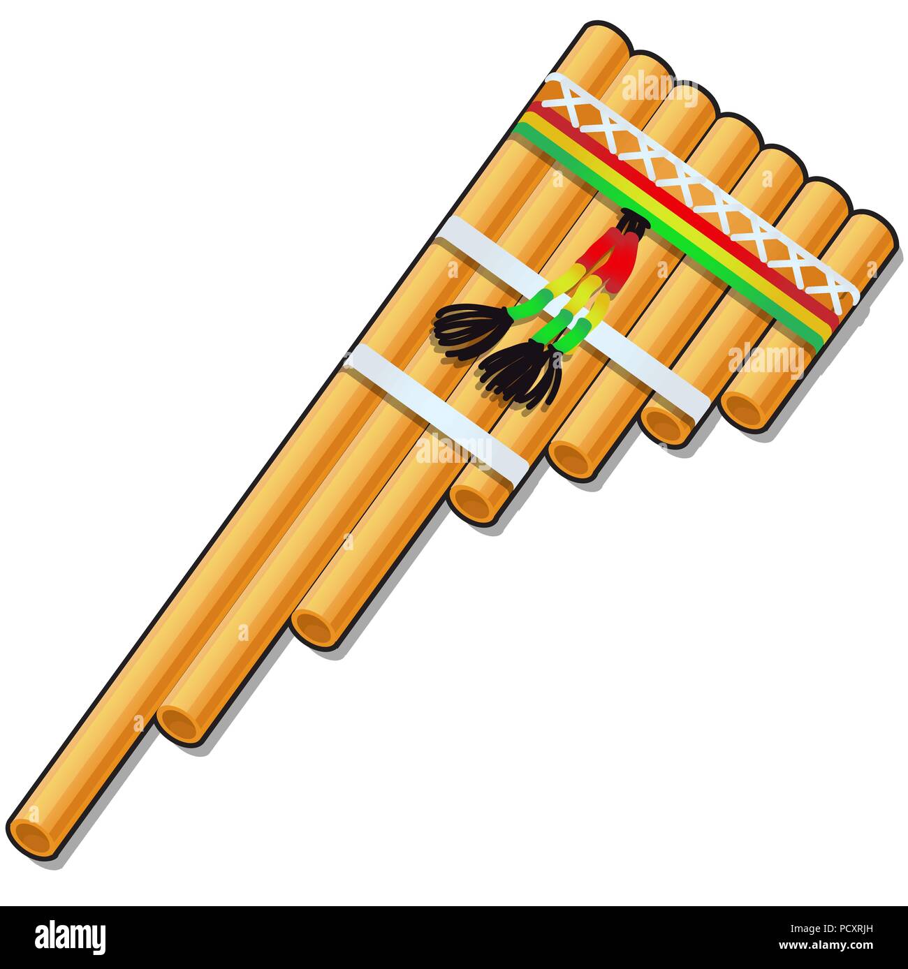 Pan flute isolated on white background. Vector cartoon closeup