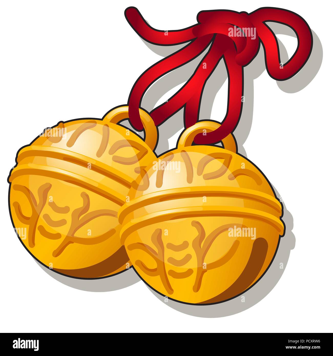 Golden jingle bells with a bee pattern isolated on white background
