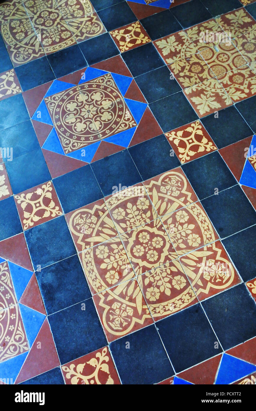 Ornate tiled floor at Netherbury Church, Dorset, UK - John Gollop Stock Photo