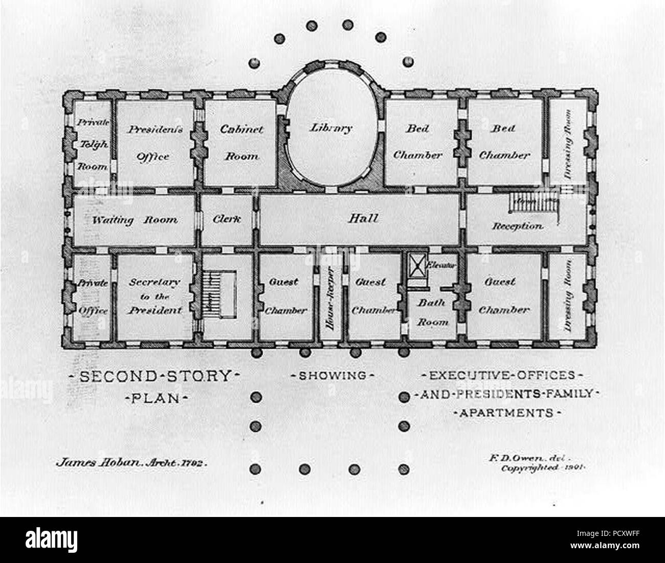 Alterations to the Executive Mansion for Mrs. Benjamin Harrison Pennsylvania Avenue N.W. Washington D.C. Second story plan James Hoban's plan) - Fred D. Owen del Stock Photo
