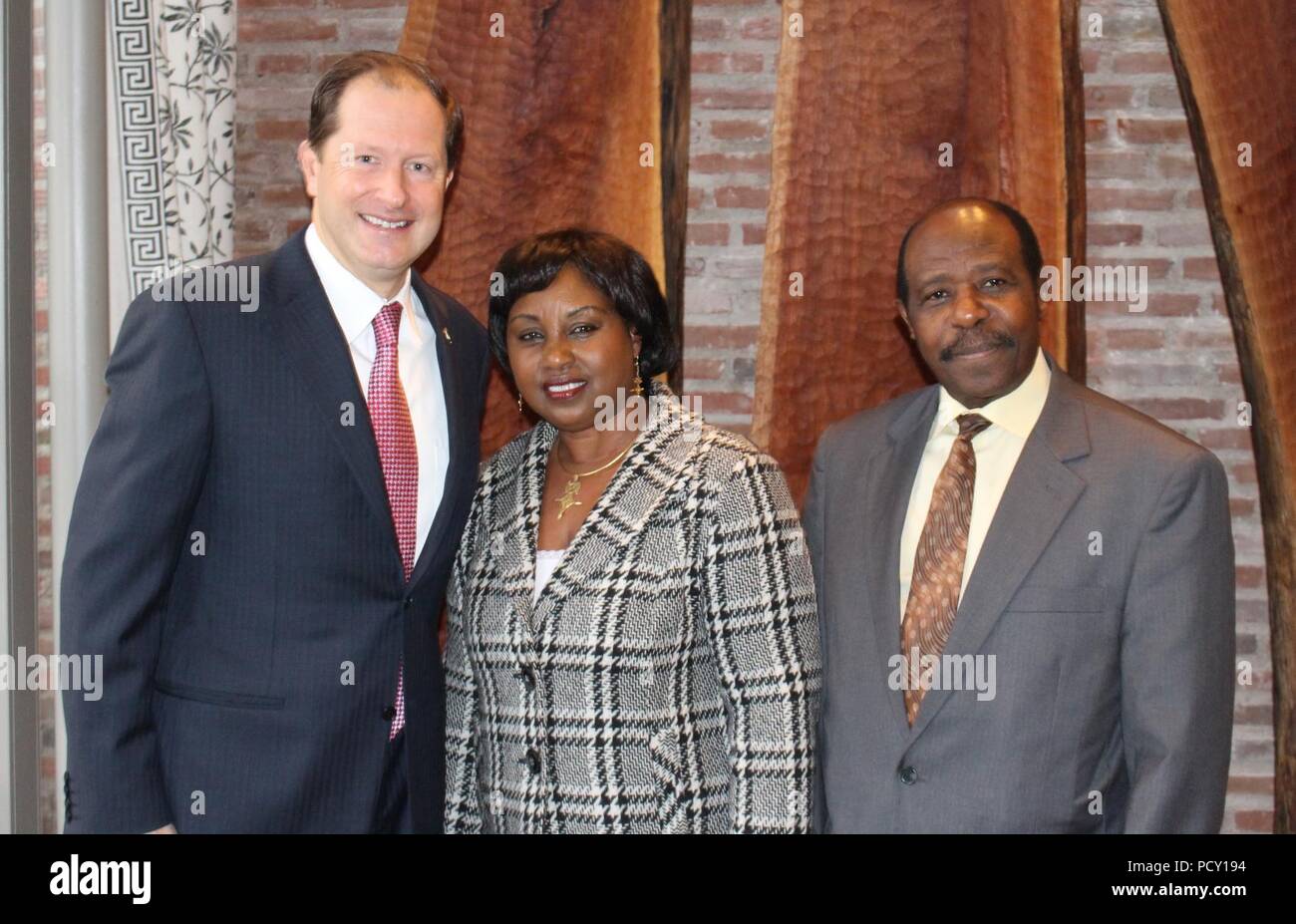 Ambassador Brzezinski together with Paul and Tatiana Rusesabagina. Stock Photo