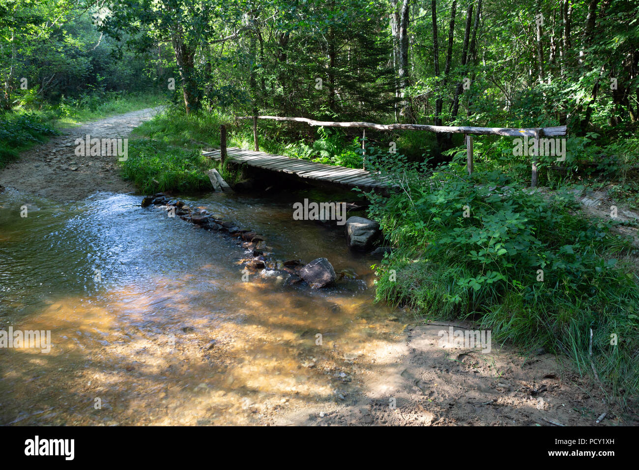 Peaceful Scene Of An Idyllic Wooden Bridge Over A Little River In The Natural Forest Area Of Limousin In France Stock Photo Alamy