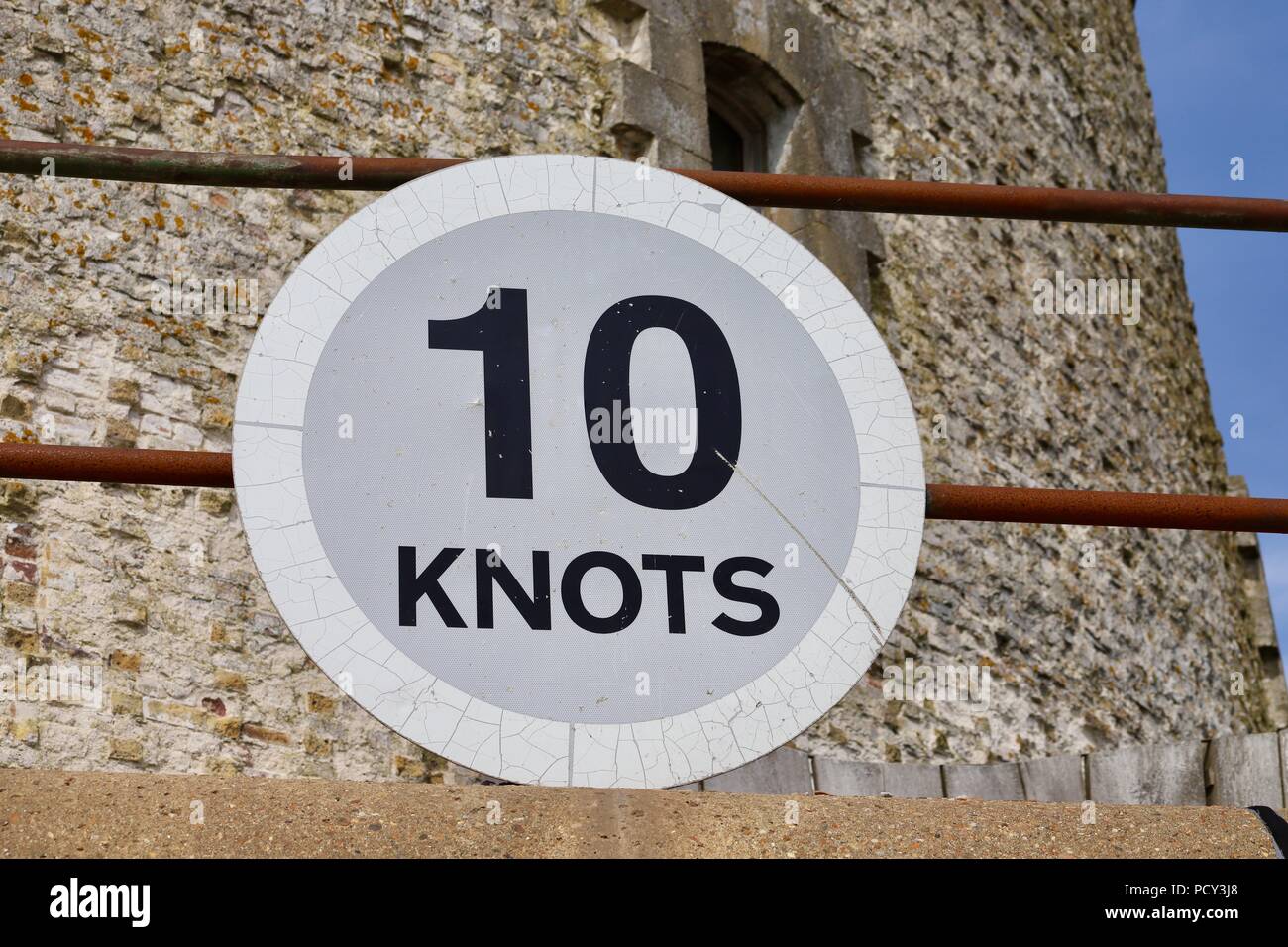 10 knots speed limit sign at the mouth of the River Deben, Felixstowe